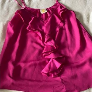 Magenta cami with v neck and ruffles down front